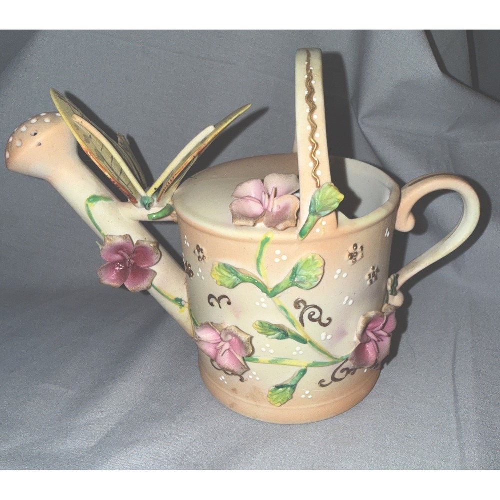 UCAGCO Handpainted Porcelain Floral Watering Can Bud Vase Japan Vintage 1950s